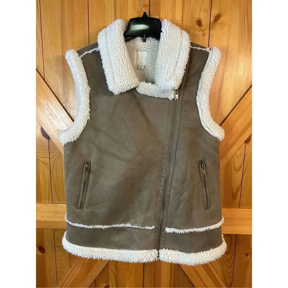 Joie Women’s Asymmetrical Fleece Lined Full Zip Vest, Brown Size Medium (8351)